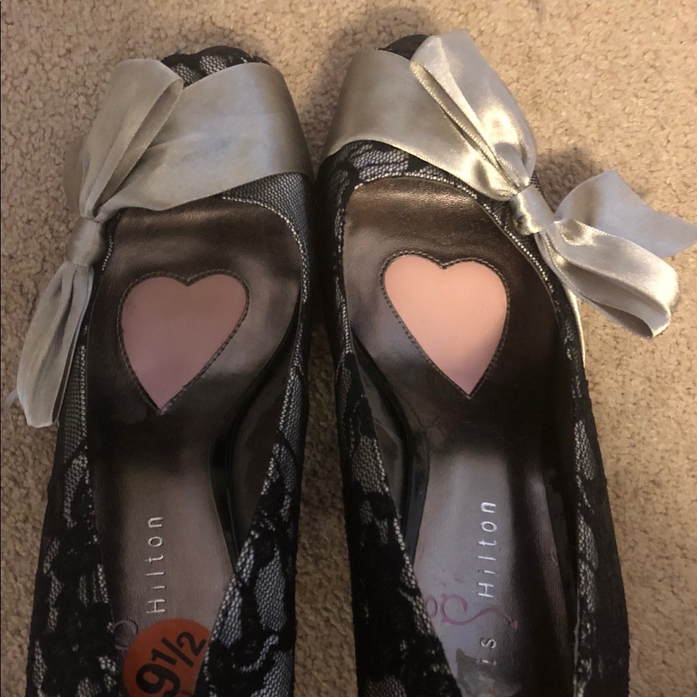 Grey and black lace 5 inch heels.